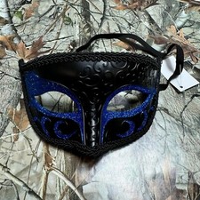 Black with Blue Glitter Charming Men's Masquerade Ball Mask
