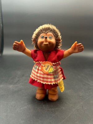 *Vintage Steiff Mucki Hedgehog Rubber Doll Figure w/ Tag and Button