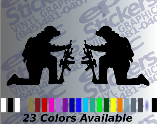 Pair Kneeling Soldier Decals Sticker Army Marines Navy Airforce Military Memory  - Picture 1 of 1