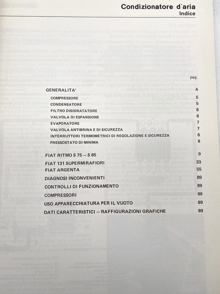 Manuale Assistenza Tecnica Condizionatore Aria Fiat 131 Argenta Ritmo Originale - Immagine 3 di 3