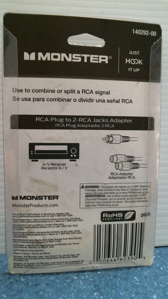 Monster RCA Plug To 2_RCA Jacks Adapter 6" (140292-00) FS - Image 2 of 3