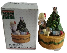 Share the Joy Christmas Tree Girl Figurine Music Plays Silent Night VTG 