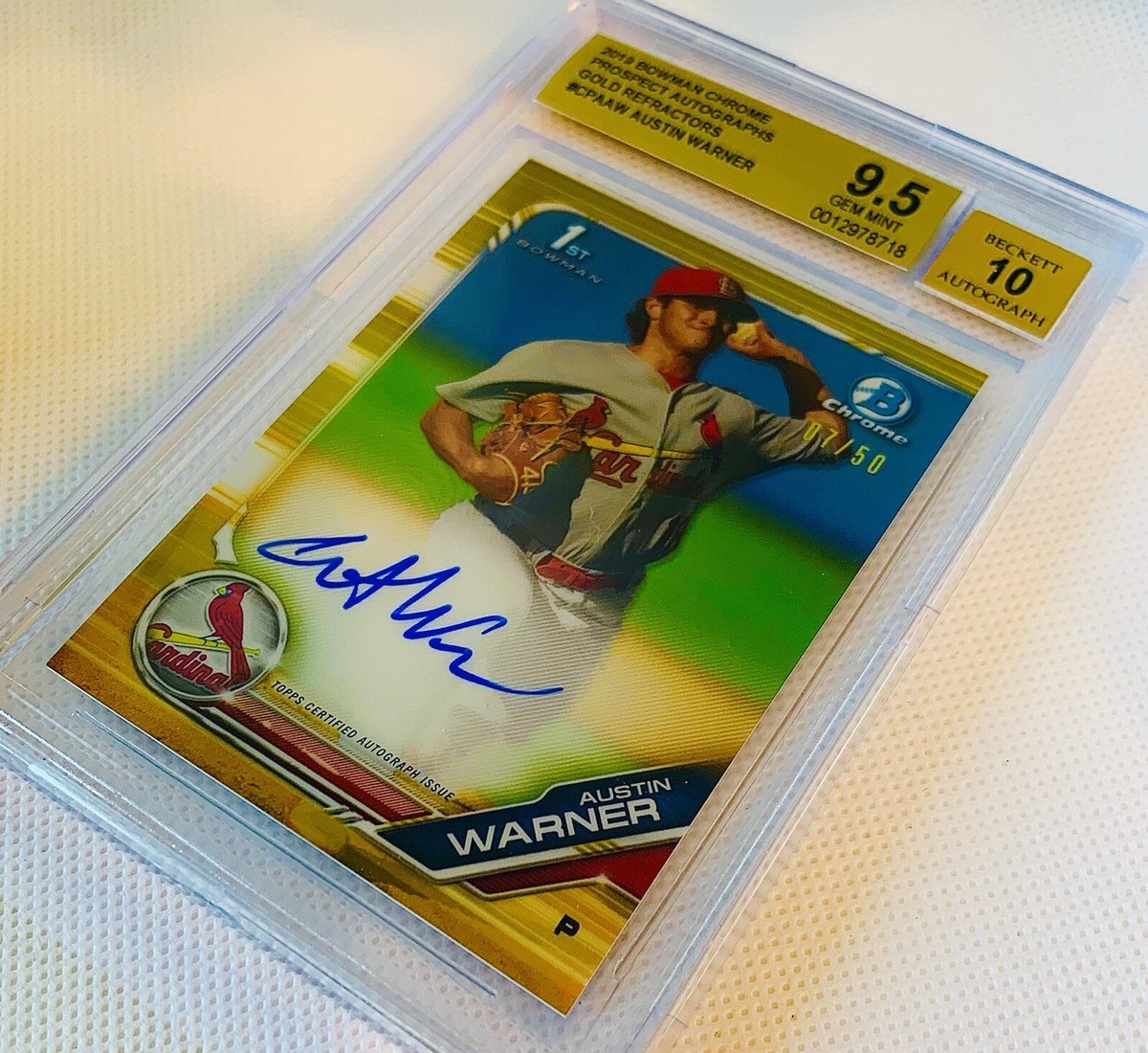2019 Bowman Chrome Austin Warner 1st Bowman Auto True Gold