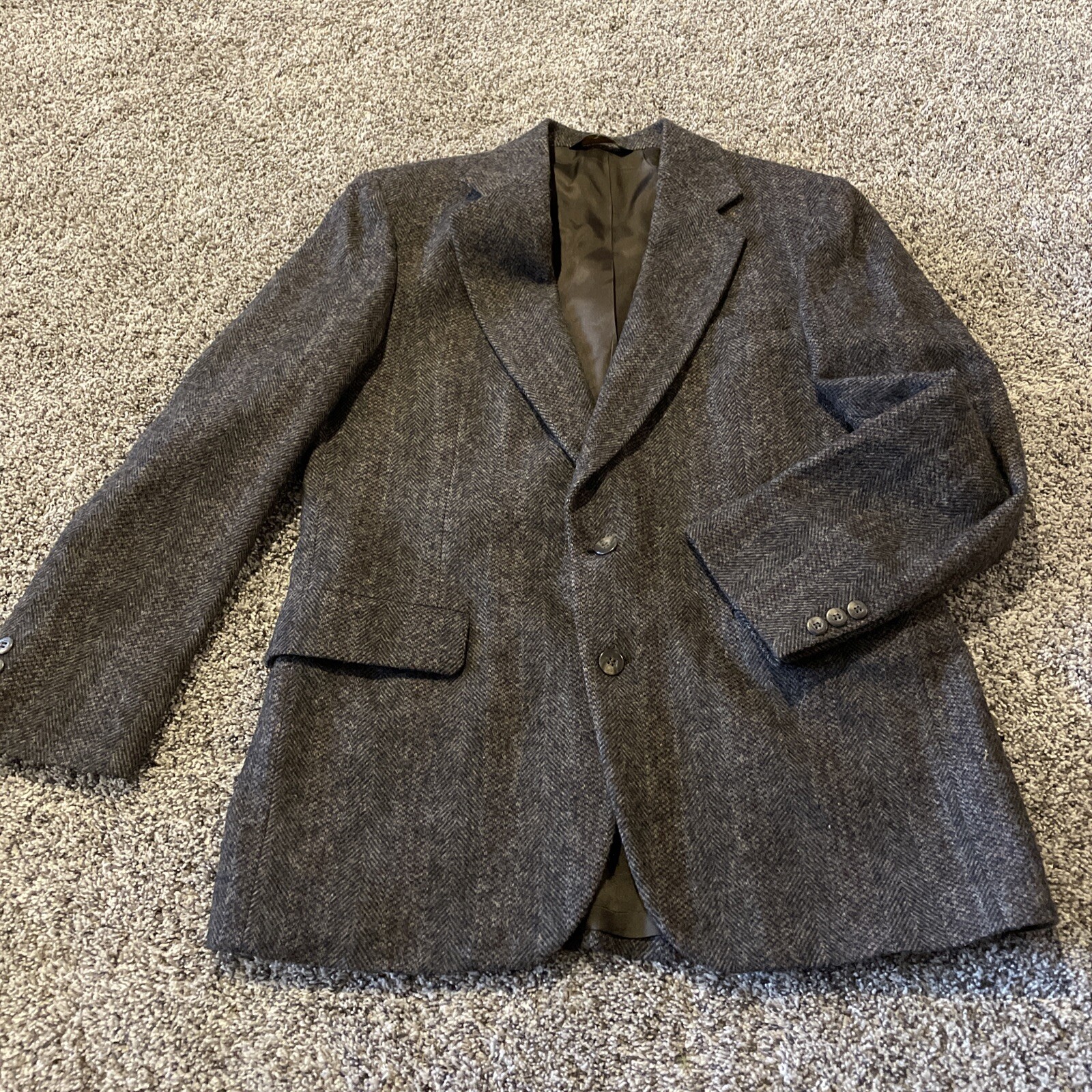 FILA VINTAGE UOMO MARRONE TESSUTO 100% LANA TWEED BLAZER GIACCA CAPPOTTO SPORTIVO ADAMS ROW