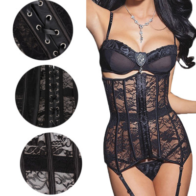 Women Garter Perspective Waist Trainer Corset Bustier Burlesque