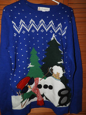 Ugly Christmas Sweater Snowman Blue Jolly Sweaters Adult Size Medium