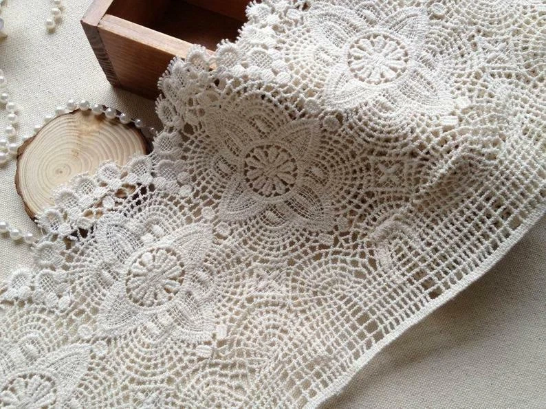 Vintage Crochet Cotton Beige Lace Trim with Scalloped Edge 6.69" Wide 2 Yards - Image 2 of 4