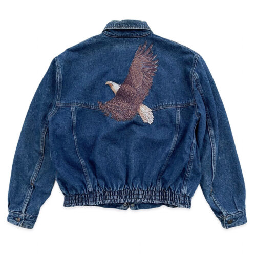 Vintage 90’s Levi’s Denim Jacket Size Medium Brown Tag Eagle Iron On Patch