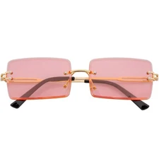 High Quality Pink Tinted Lens Retro Rectangle Rimless Sunglasses Brand NEW