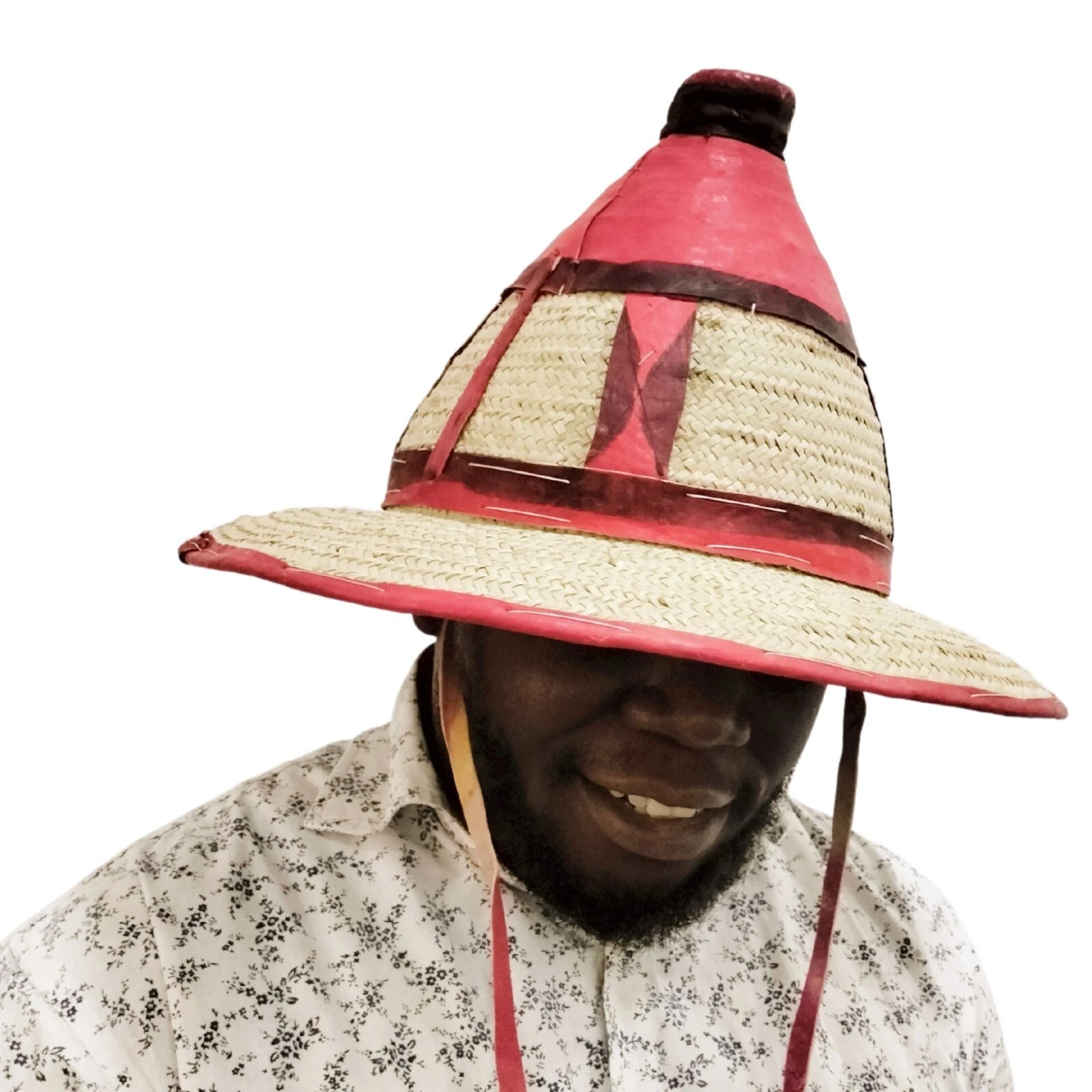 Leather Conical Fulani Straw Hat, African Men, Women Sun Protection Cap