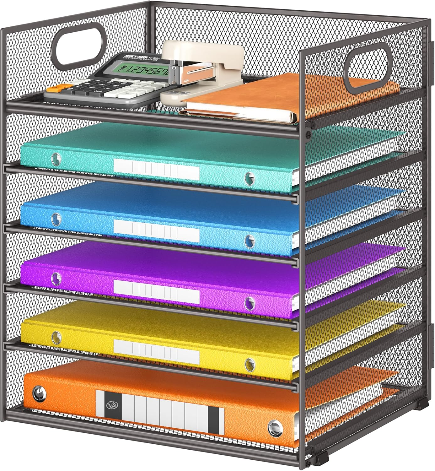 6-Tier Mesh Letter Tray with Handle - Metal Desktop File Organizer-image