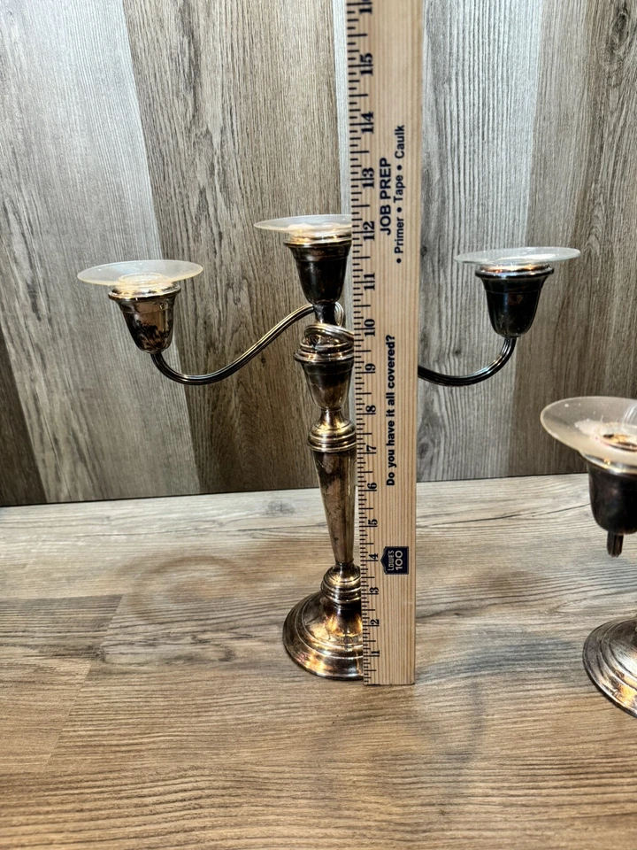 Placa de plata peregrina de colección P586 1 juego de 2 tres candelabros ver disco Foto 3 de 4