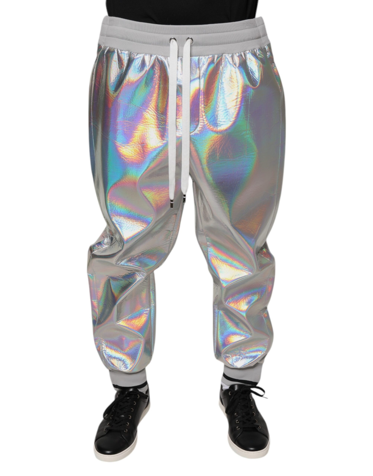 Dolce & Gabbana Plata Metalizado Hombre Corredor Sweatmen's Pantalones Auténtico