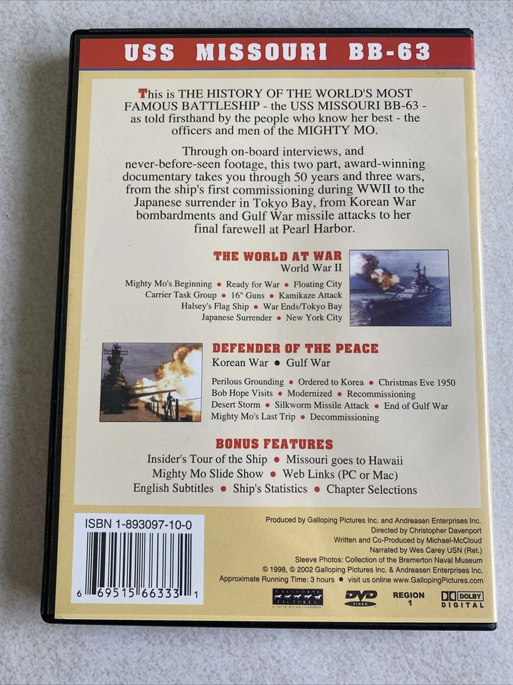 MIGHTY MO. THE BATTLESHIP USS MISSOURI.1998.Dvd.Reg 1 Vgc - Image 2 of 2