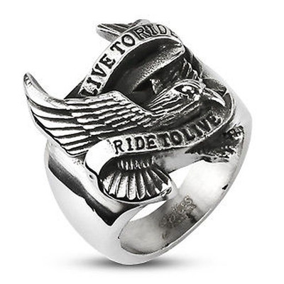 Edelstahl  Ring  Stainless Steel Biker Eagle 'Live to Ride Ride to Live' R11894