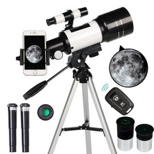 70mm Refractor Telescope 15-150X Portable Phone Adapter Remote Beginner - Black