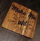 Engraved Wood Coaster Set 4pc Square Brown/Black Beer Humor Text — photo 1