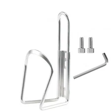 Bike Water Bottle Cage Ultralight Aluminum Holder with Hardware, Silver Tone