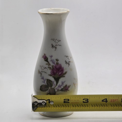 Keramik Knospenvase weiße Vase mit rosa Blumen Floral 5,5" Höhe - Bild 8 von 9