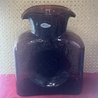 2005 Blenko Dark Amethyst Purple Double Spout  Glass Pitcher Water Bottle 384