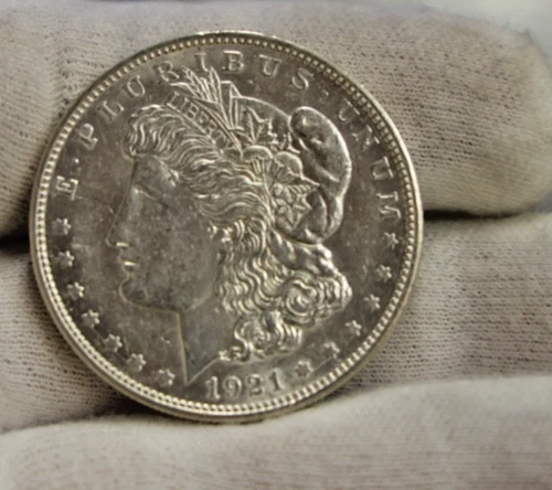 1921 D US Morgan Silver Dollar $1 AU (Cleaned)