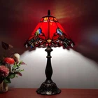 Vintage Tiffany Style Red Baroque Stained Glass Table Lamp 3-Color LED Decor