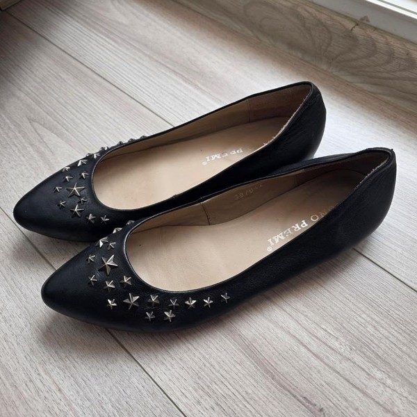 Women Heels Black Leather 39
