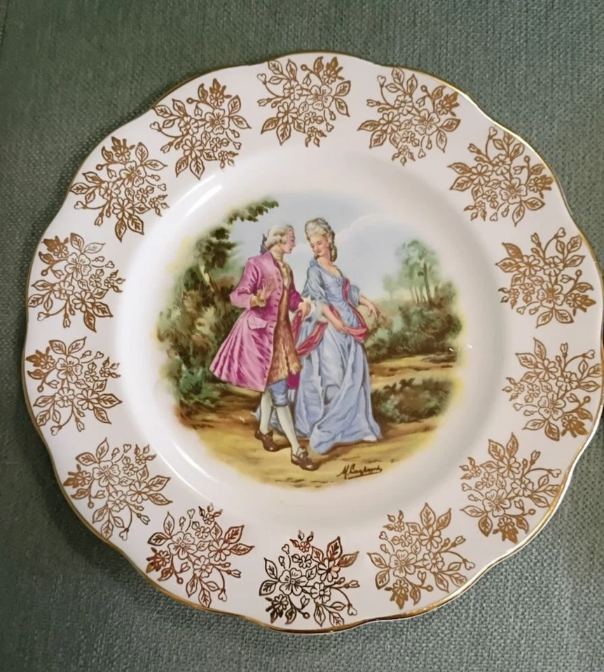 "3 placas de oro Royal Albert China England Fragonard Love Courting Pareja 8""" Foto 2 de 4