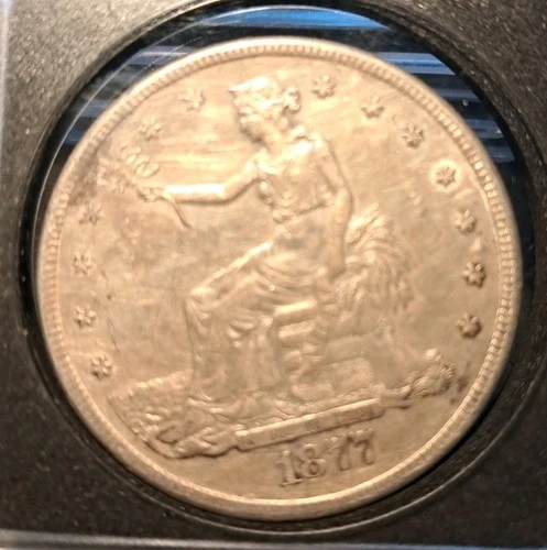 1877-P US Seated Trade Silver Dollar Coin XF-AU
