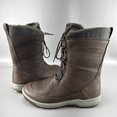 Ecco Trace Lite Hydromax Leather Boots Womens Sz 7 Sherpa Lined Comfort Cozy EUC