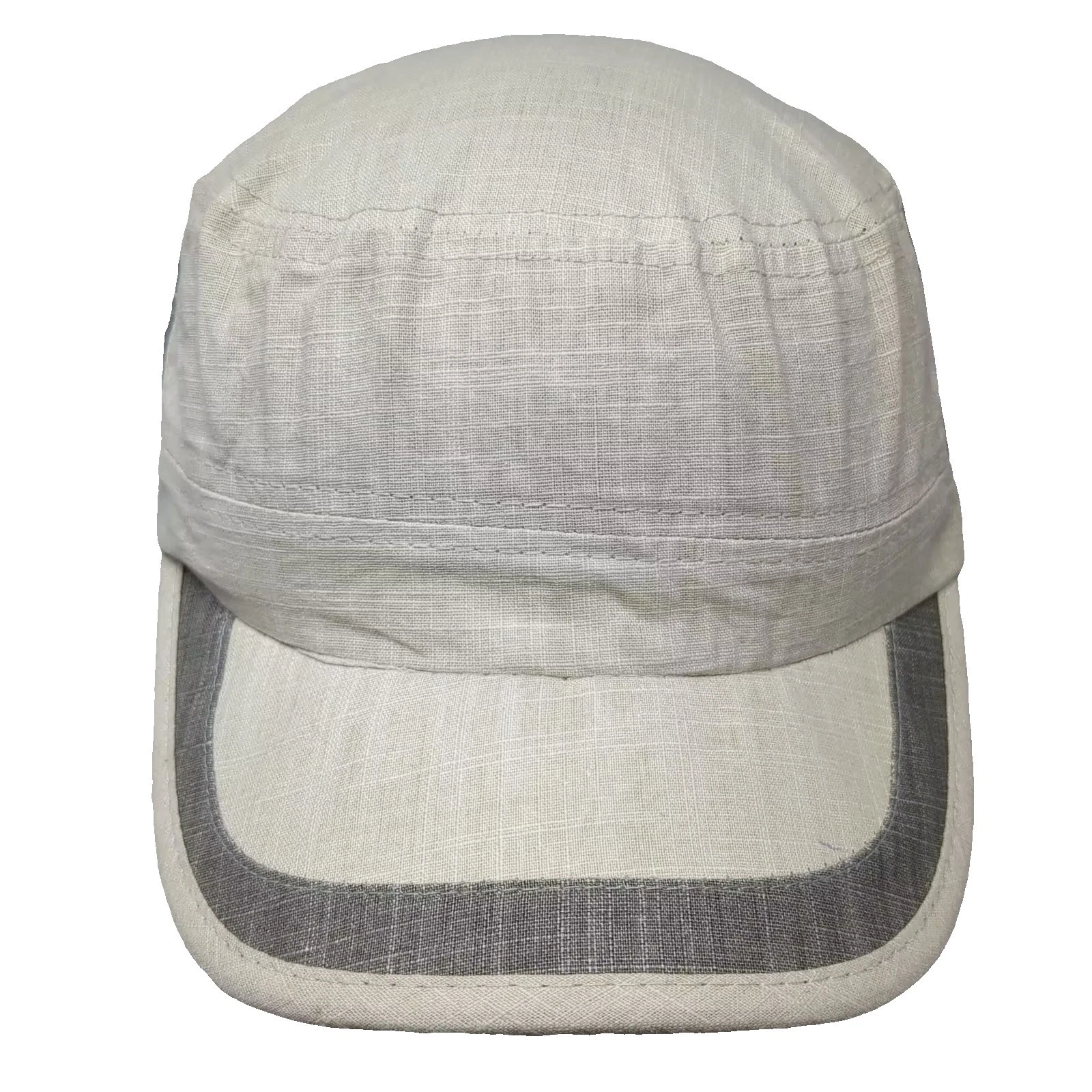 Army Cap Beige Gray hat Cotton OS Slideback Adjustable Contrast Trim Side Vents