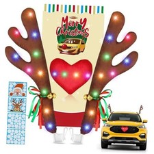 Rudolph Car Decoration with LED Lights, Car Antlers for Christmas with Window