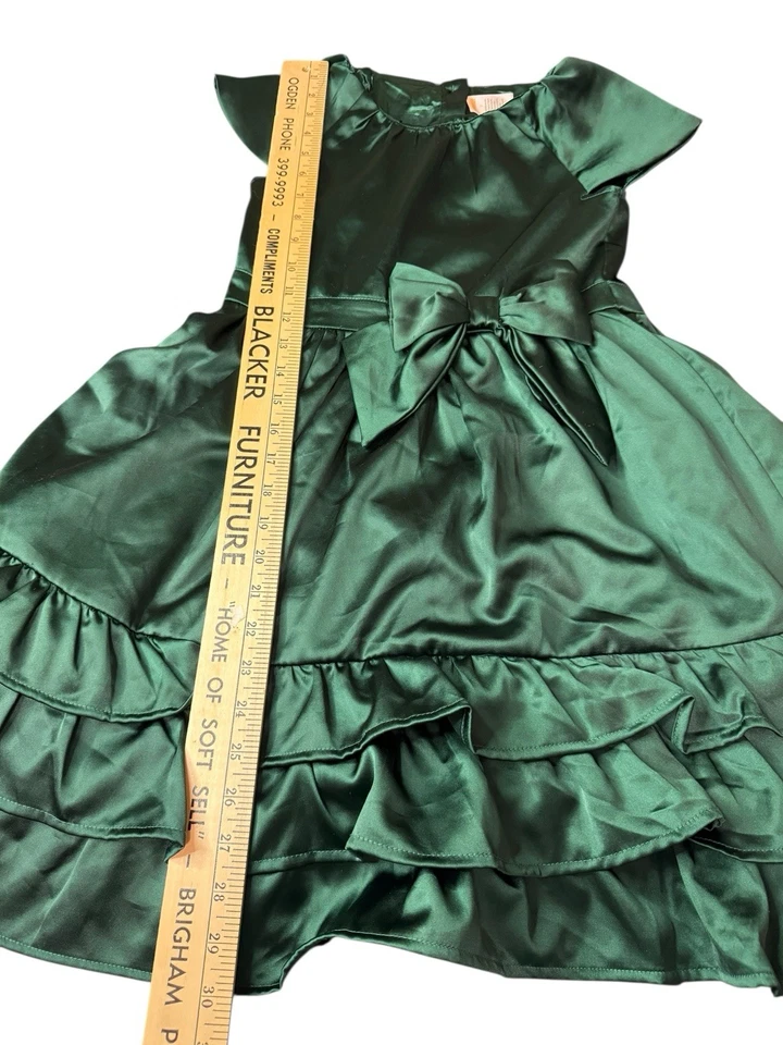 Gymboree Sz 8 Green Satin Holiday Dress Bow Ruffle Layered Christmas READ - Image 2 of 4