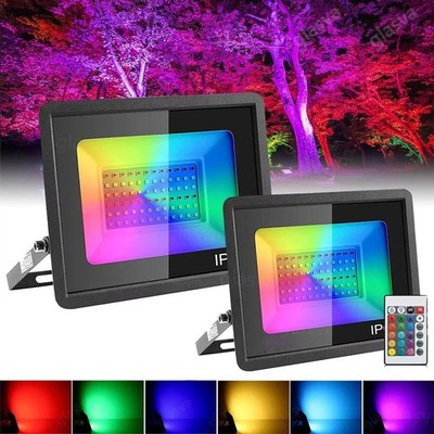 10-100Watt RGB LED Fluter Flutlicht mit Stecker Farbig Baustrahler Scheinwerfer 