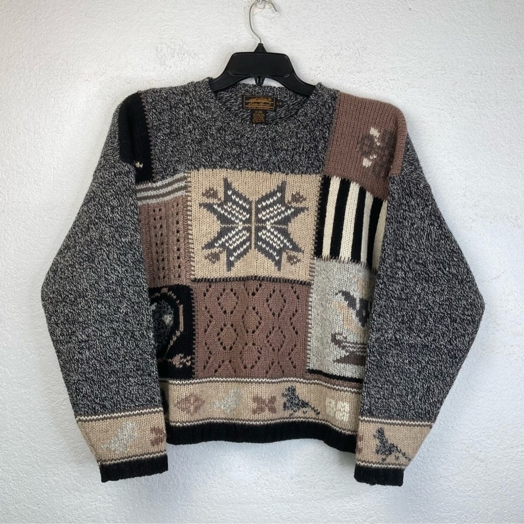 Eddie Bauer Patchwork Cable Knit Sweater Cozy Win… - image 4