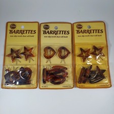 Wil-hold Non-Slip Barrettes 3 Packages Stars and Hearts No. 390/5 Vintage Brown
