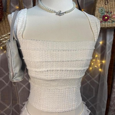Beginning Boutique White Textured Open Back Tie Crop Top Cottagecore Boho