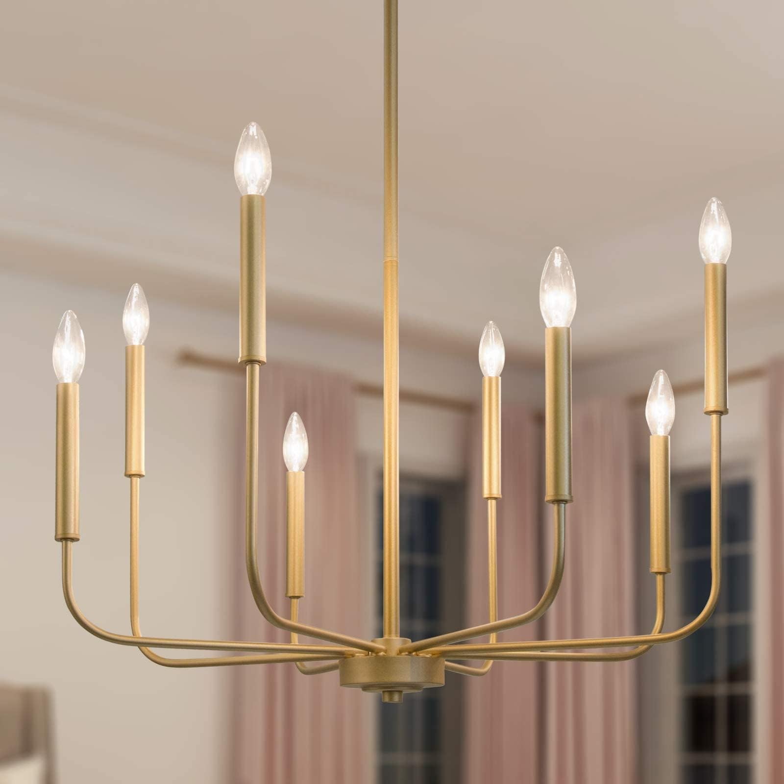 Lustre moderne en or Ø69cm, plafonnier de luxe 8 bras en métal brossé