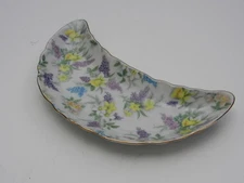 Lefton Lilac Chintz Bone Dish Hand painted Spring Flowers 6 1/4" L TM