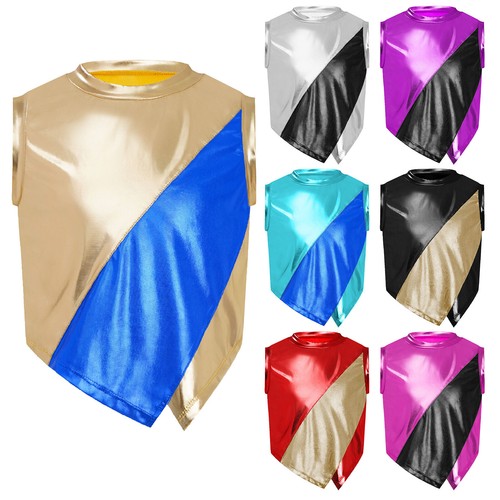 Girls Shiny Dance Crop Tops Metallic Tank Tops Gymnastics Jazz Dance Costumes - Picture 5 of 83