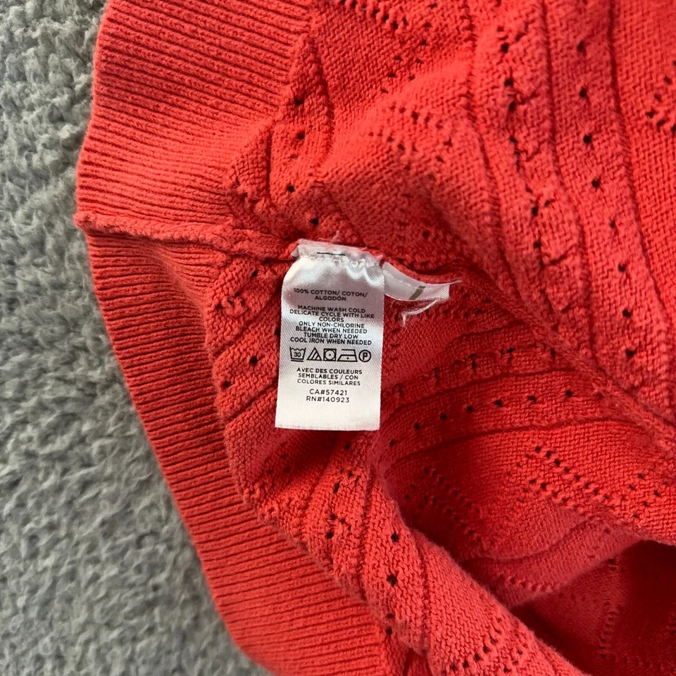 Suéter Ann Taylor LOFT Mujer Grande Coral Naranja Ojales Tejido Manga Abullonada DEFECTUOSO Foto 4 de 4