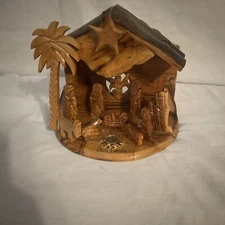 Handmade olive wood nativity manger creche set music box  christmas gift