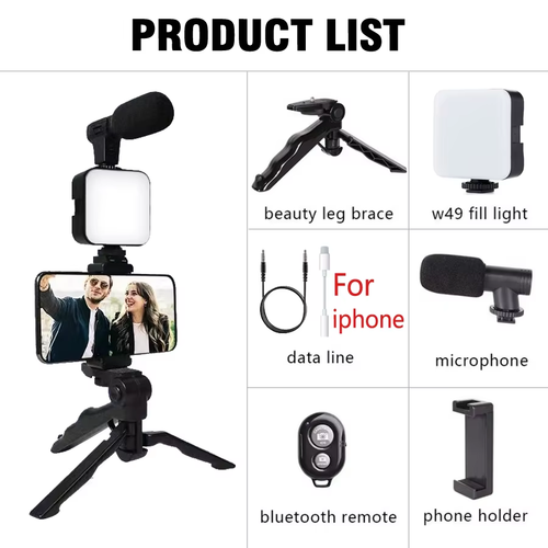AY49 Smartphone Vlogging Kit with Tripod Phone Holder Mini Microphone LED Fill L - Picture 11 of 14
