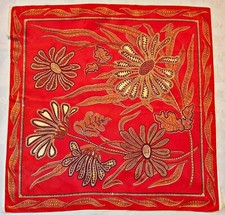 SCARF VINTAGE AUTHENTIC FLORAL ART RED YELLOW ACETATE 27" SQUARE