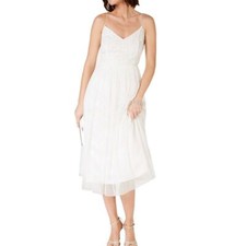 ADRIANNA PAPELL NEW Women's Beaded Bodice Tulle Midi Gown Dress TEDO