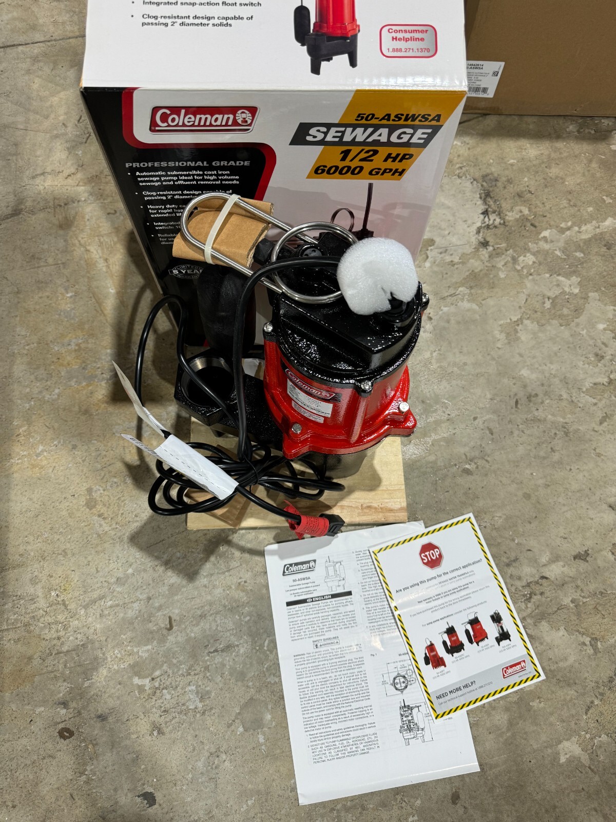 NEW IN BOX Coleman 1/2HP 6000GPH Submersible Sewage Pump 50ASWSA eBay