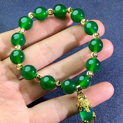 Jade Grün Perlen Charm Armband 18K Vergoldete Kette Handarbeit Edelstein Geschenk - Bild 7 von 10