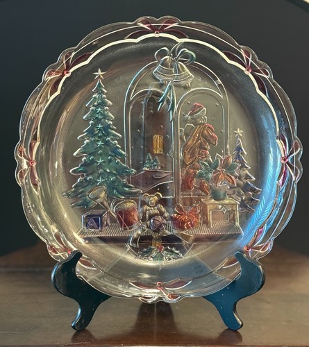 Vtg 14" Crystal Clear Studios Christmas Joy Platter Santa Christmas Tree 1992 - 第 1/1 張圖片