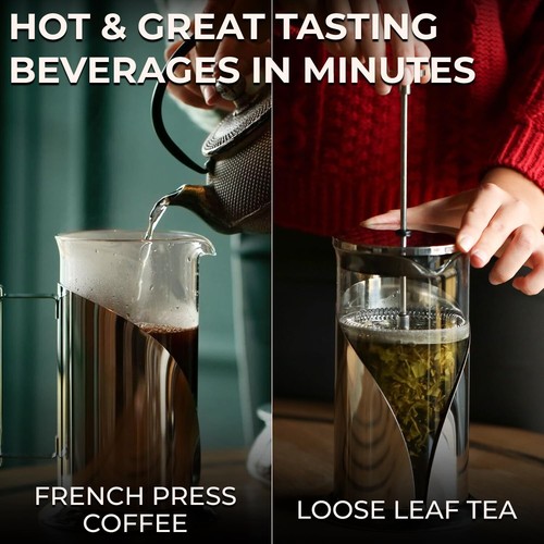 Cafetera de prensa francesa aislada 34 oz con filtración de 4 niveles para amantes del té - Imagen 9 de 11
