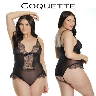 Coquette Sexy Body Pizzo Übergröße Dehnbarer, transparent, schrittloser Teddy